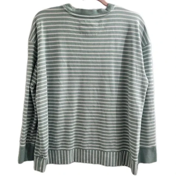 Alice Walk Striped Crewneck Sweatshirt Green White Pima Modal XL Coastal - Picture 6 of 6